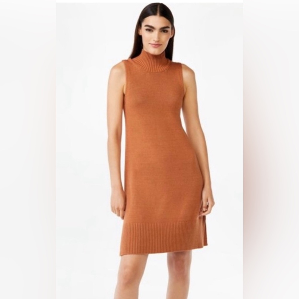 Free Assembly Sleeveless Mock Neck Knit Sweater Dress - Rust Brown